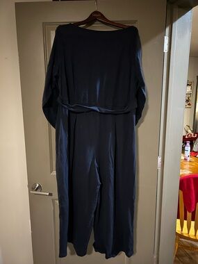 Classic Navy Long-Sleeve Jumpsuit with Waist Tie